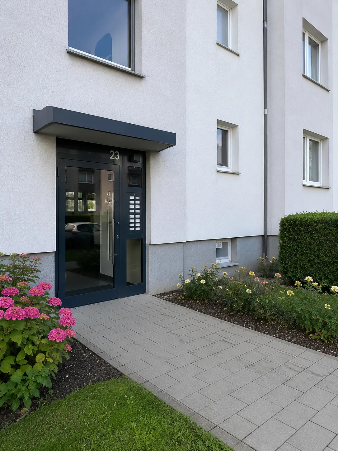 Gebäudeeingang eines Mehrfamilienhauses in Essen